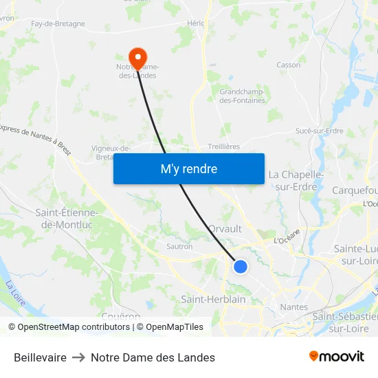 Beillevaire to Notre Dame des Landes map