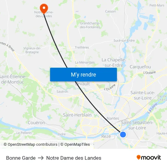 Bonne Garde to Notre Dame des Landes map