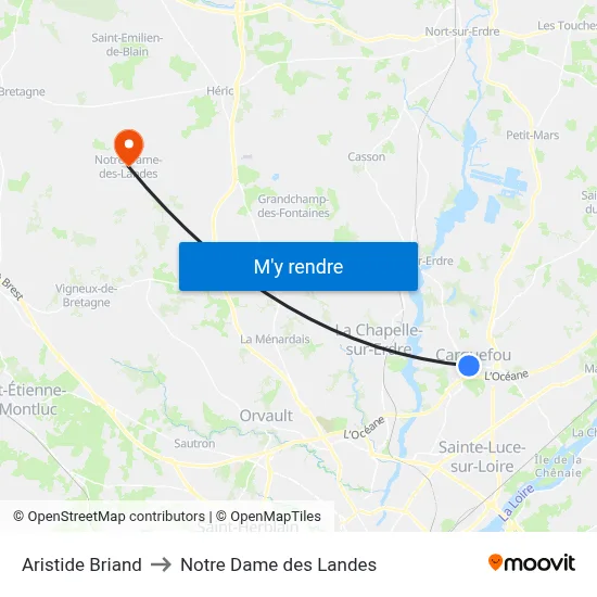 Aristide Briand to Notre Dame des Landes map