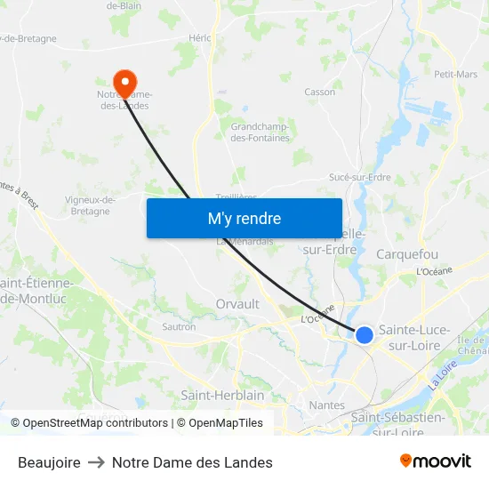 Beaujoire to Notre Dame des Landes map