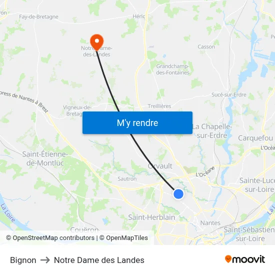 Bignon to Notre Dame des Landes map