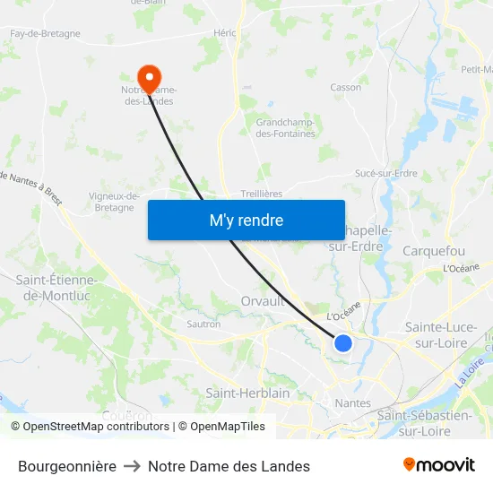 Bourgeonnière to Notre Dame des Landes map