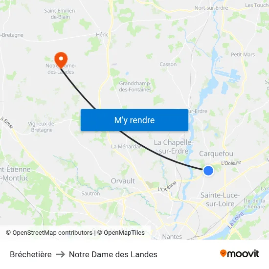 Bréchetière to Notre Dame des Landes map