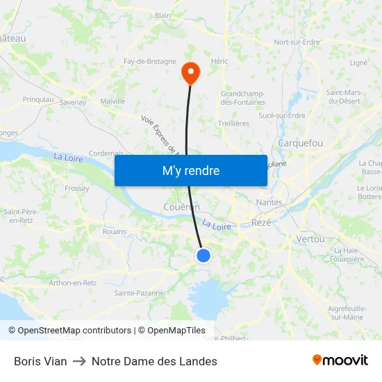 Boris Vian to Notre Dame des Landes map