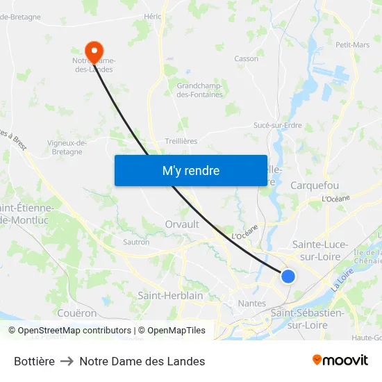 Bottière to Notre Dame des Landes map