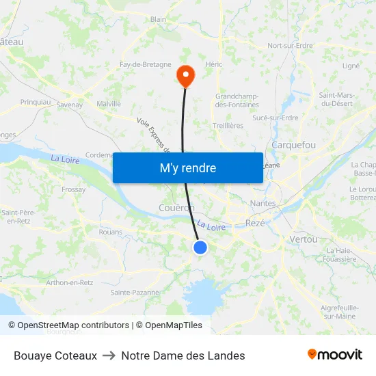 Bouaye Coteaux to Notre Dame des Landes map