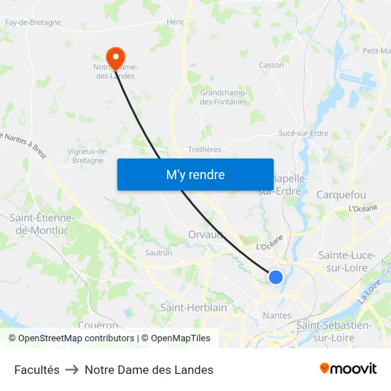 Facultés to Notre Dame des Landes map