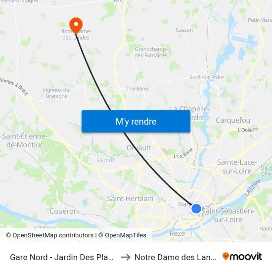 Gare Nord - Jardin Des Plantes to Notre Dame des Landes map