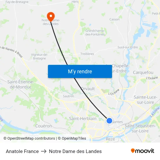 Anatole France to Notre Dame des Landes map