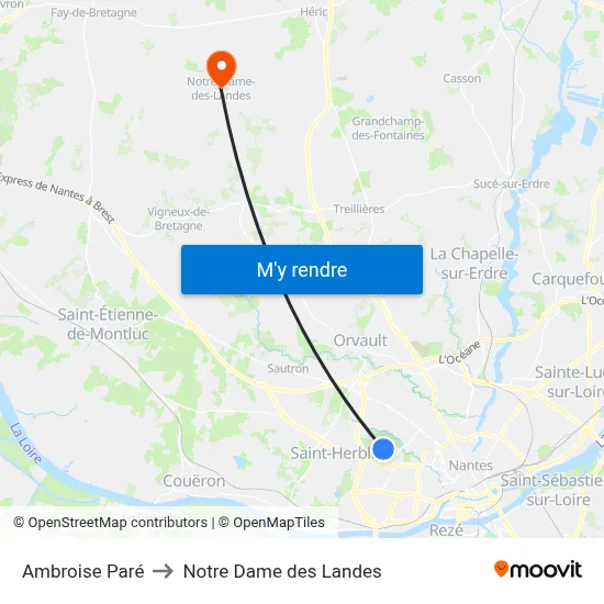 Ambroise Paré to Notre Dame des Landes map