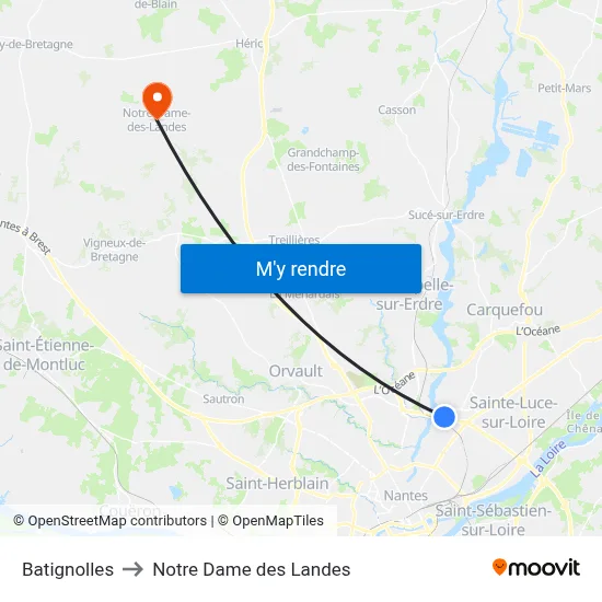 Batignolles to Notre Dame des Landes map