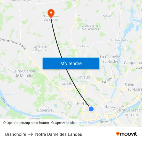 Branchoire to Notre Dame des Landes map