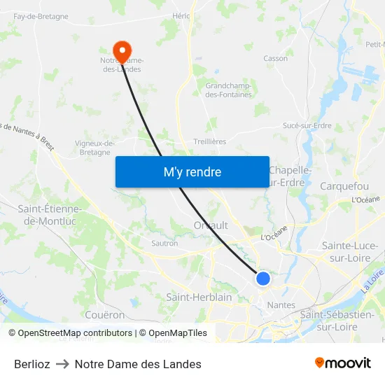 Berlioz to Notre Dame des Landes map