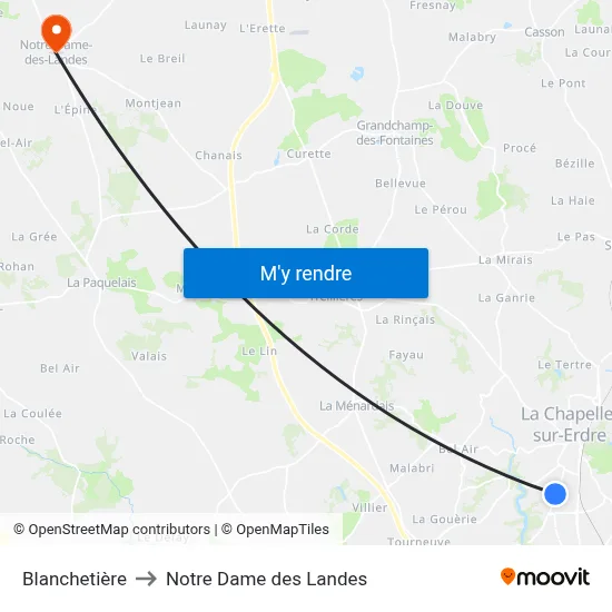 Blanchetière to Notre Dame des Landes map