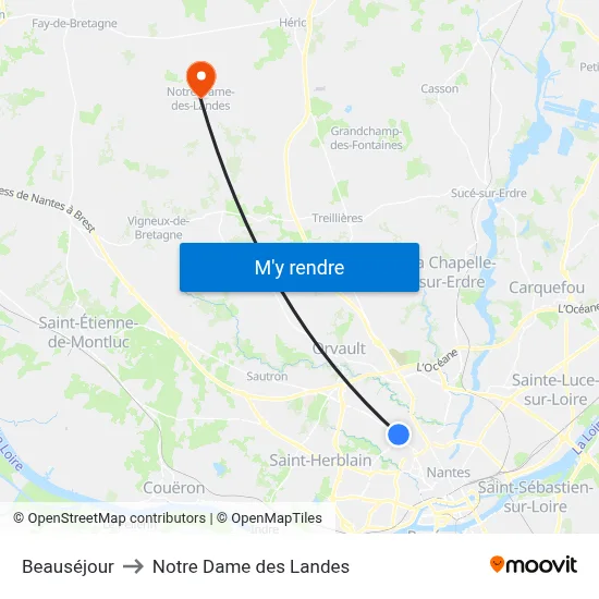 Beauséjour to Notre Dame des Landes map