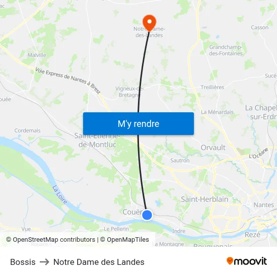 Bossis to Notre Dame des Landes map