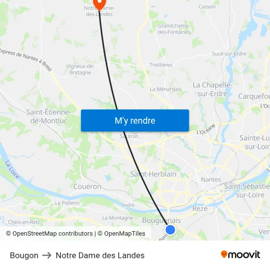 Bougon to Notre Dame des Landes map