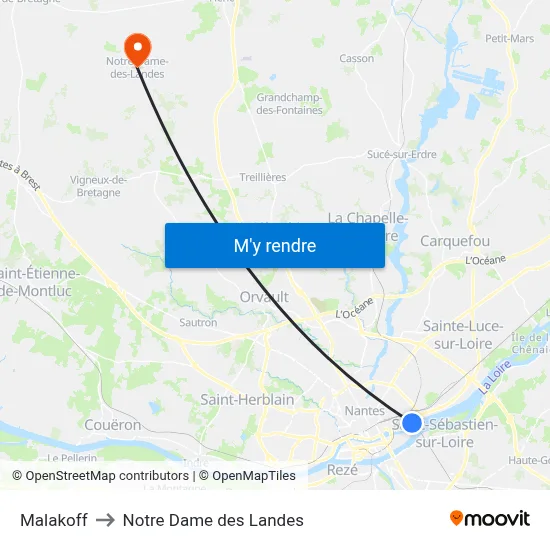 Malakoff to Notre Dame des Landes map