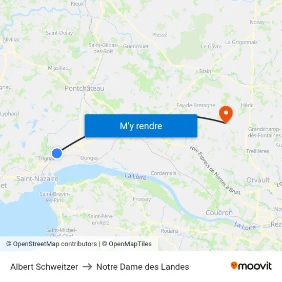 Albert Schweitzer to Notre Dame des Landes map