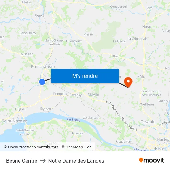 Besne Centre to Notre Dame des Landes map