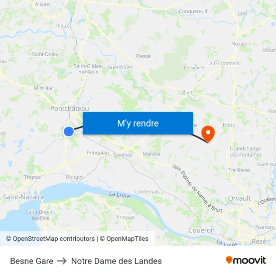 Besne Gare to Notre Dame des Landes map