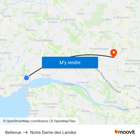 Bellevue to Notre Dame des Landes map