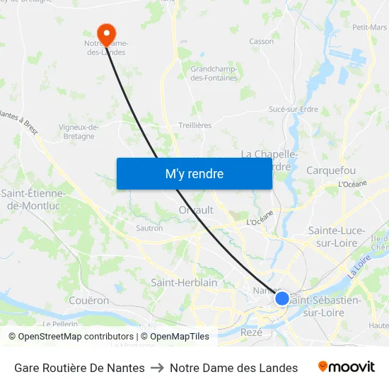 Gare Routière De Nantes to Notre Dame des Landes map