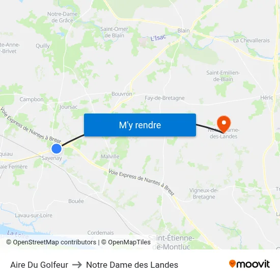 Aire Du Golfeur to Notre Dame des Landes map