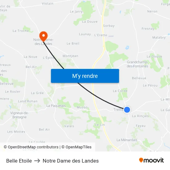 Belle Etoile to Notre Dame des Landes map