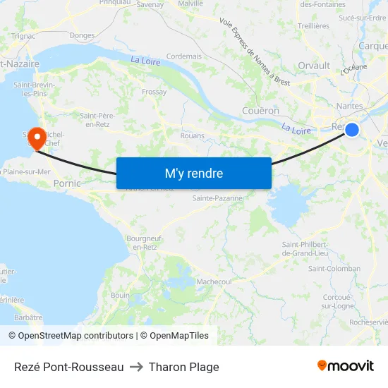 Rezé Pont-Rousseau to Tharon Plage map