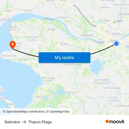 Balinière to Tharon Plage map