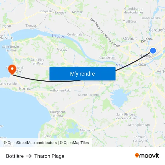 Bottière to Tharon Plage map