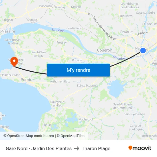 Gare Nord - Jardin Des Plantes to Tharon Plage map
