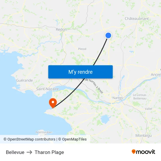 Bellevue to Tharon Plage map
