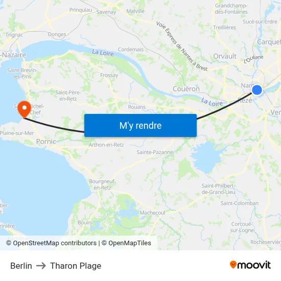 Berlin to Tharon Plage map