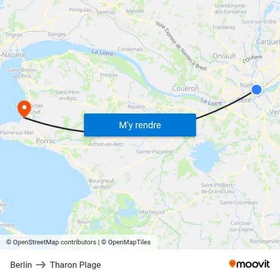 Berlin to Tharon Plage map