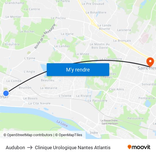 Audubon to Clinique Urologique Nantes Atlantis map