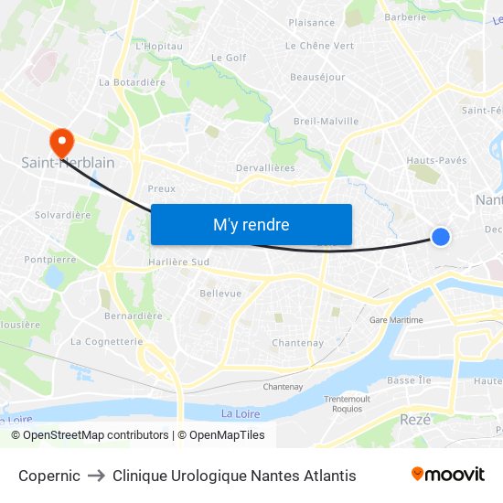 Copernic to Clinique Urologique Nantes Atlantis map