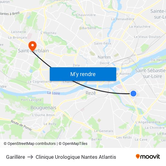 Garillère to Clinique Urologique Nantes Atlantis map