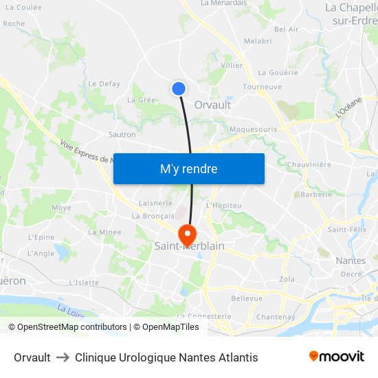 Orvault to Clinique Urologique Nantes Atlantis map