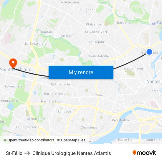 St-Félix to Clinique Urologique Nantes Atlantis map