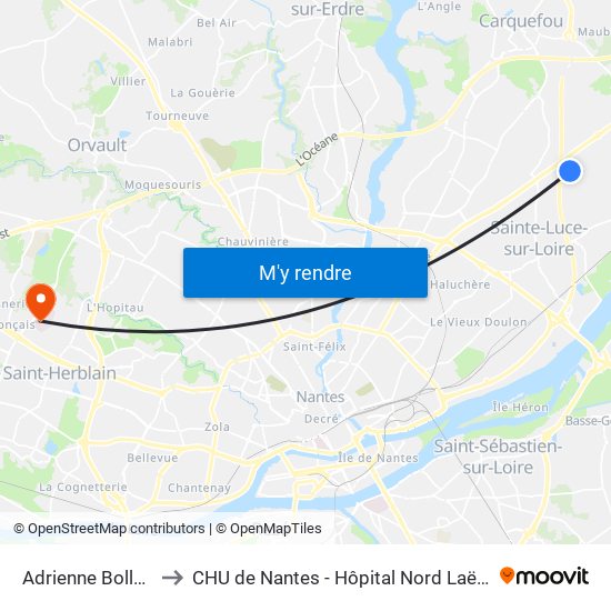 Adrienne Bolland to CHU de Nantes - Hôpital Nord Laënnec map