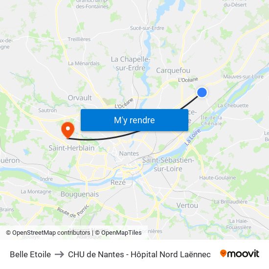 Belle Etoile to CHU de Nantes - Hôpital Nord Laënnec map