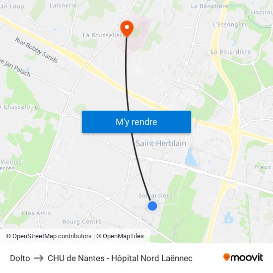 Dolto to CHU de Nantes - Hôpital Nord Laënnec map