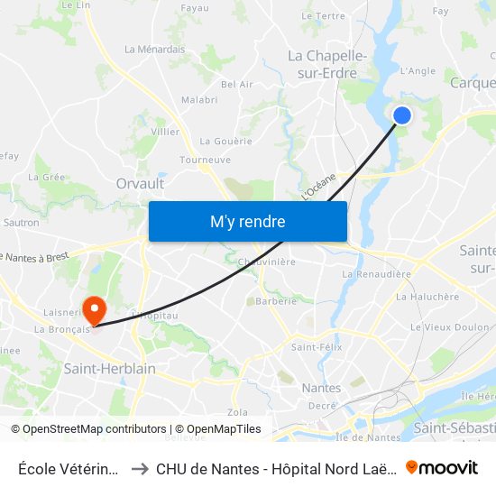 École Vétérinaire to CHU de Nantes - Hôpital Nord Laënnec map