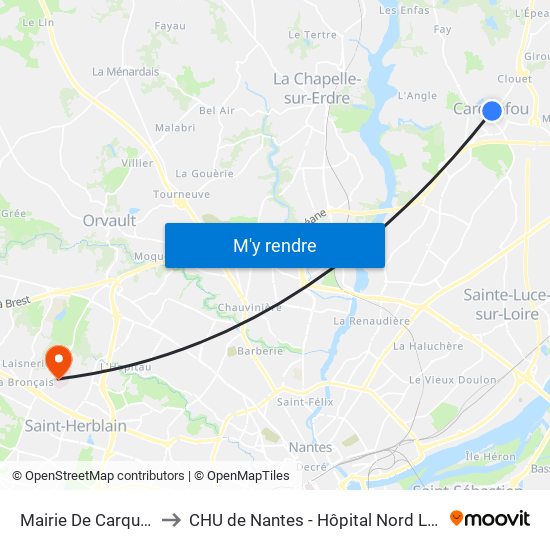 Mairie De Carquefou to CHU de Nantes - Hôpital Nord Laënnec map