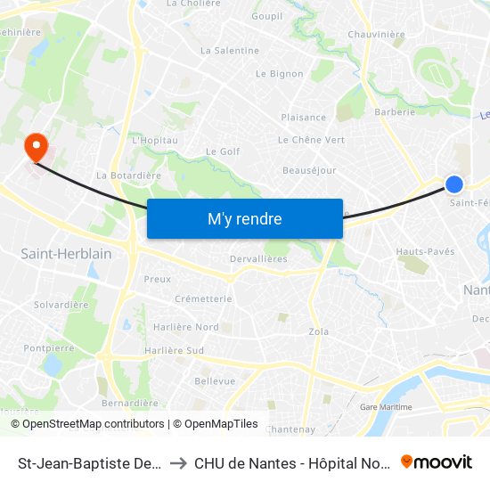 St-Jean-Baptiste De La Salle to CHU de Nantes - Hôpital Nord Laënnec map