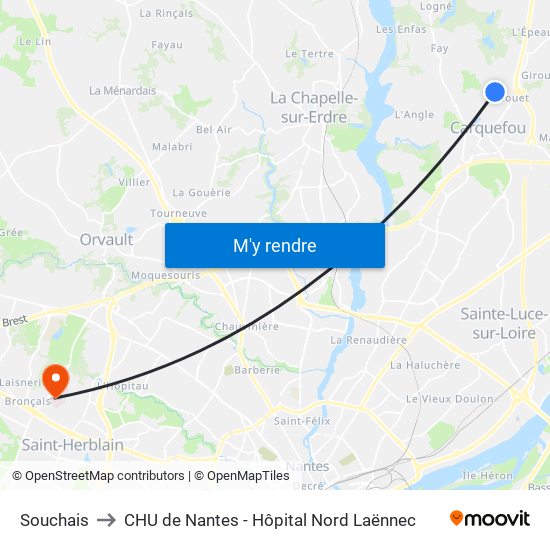 Souchais to CHU de Nantes - Hôpital Nord Laënnec map