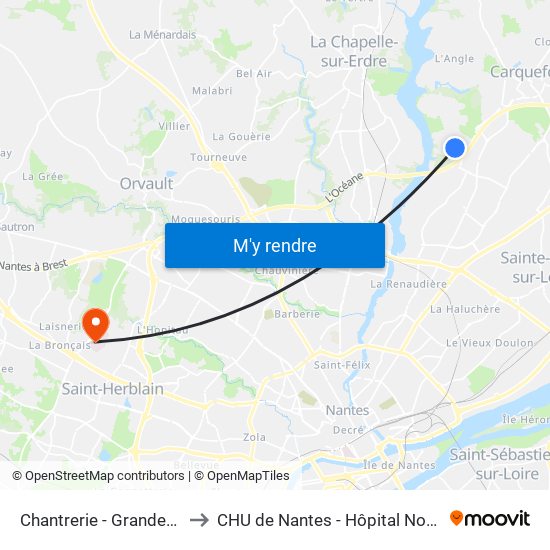 Chantrerie - Grandes Écoles to CHU de Nantes - Hôpital Nord Laënnec map