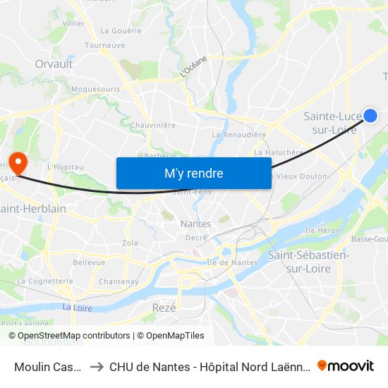 Moulin Cassé to CHU de Nantes - Hôpital Nord Laënnec map